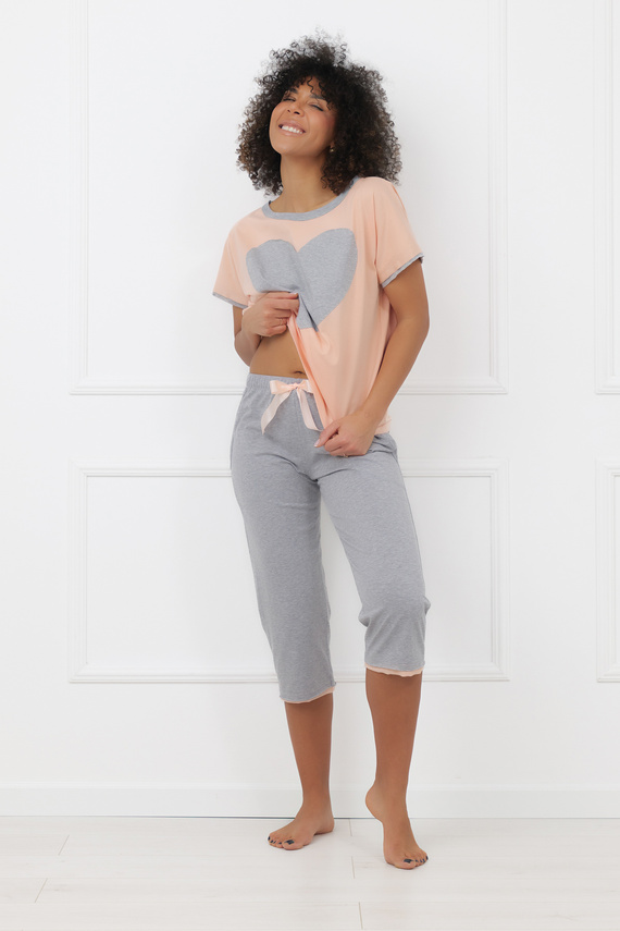 Дамска пижама Sabrina Italian Fashion 100% памук – къс ръкав, панталон 3/4