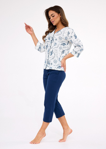 162/446 Дамска пижама Cornette Kristin 2 | 100% памук, цип, 3/4 ръкав и панталон