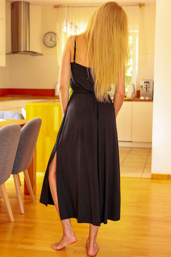 Grace Mirale – Дълга рокля от вискоза с цепка | Полско производство - черни