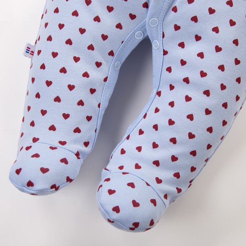Бебешки гащеризон Love Eevi син със сърчица 100% памук с антидраскащи ръкави