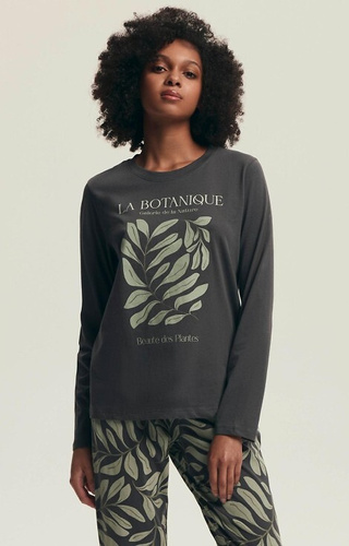 43685 Дамска пижама Danna Henderson Grey - Памучна, Ботанически принт