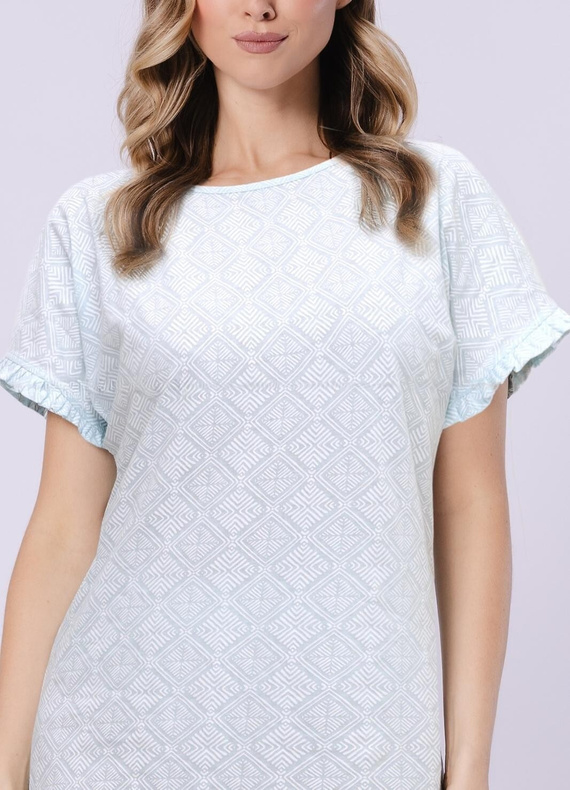 Дамска нощница 1730 Clea Leveza | 100% памук | Ориенталски принт, ръкави с волани, дължина до коляното