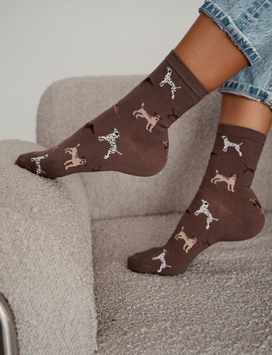 Дамски Памучни Чорапи Milena 0200-199 – Мотив Кучета, Идеално Прилягане, Висок Комфорт, За Всеки Ден