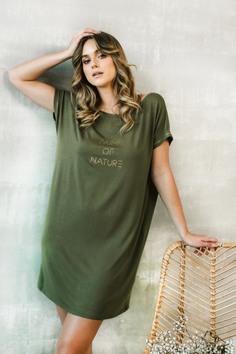 Natura Дамска нощница с къс ръкав Италианска мода - каки