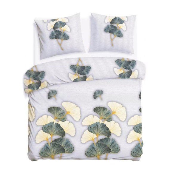 31510/1 Комплект спално бельо от фланел Flanellove Darymex сиво-зелени листа от гинко – комплект, 100% памук, топъл и мек