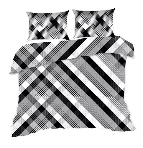 1754N Класическо памучно спално бельо E24 Каро каре с перушина черно бяло – 100% памук, издръжливо, цветно, комплект от 2 части