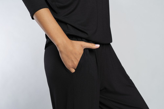 Стил Дамски комплект с 3/4 ръкав, дължина.италианска мода панталони черни