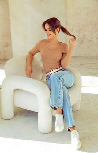 Eleonor Eldar Active beige – дамска блуза от рипсена вискоза, дълъг ръкав