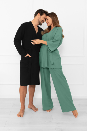 Мъжки халат Bono Италианска мода черен - с колан, релефен модел, елегантен и удобен