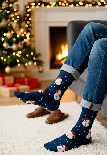 Арт.136 Мъжки коледни чорапи Steven navy blue 164 – Коледни десени, памук