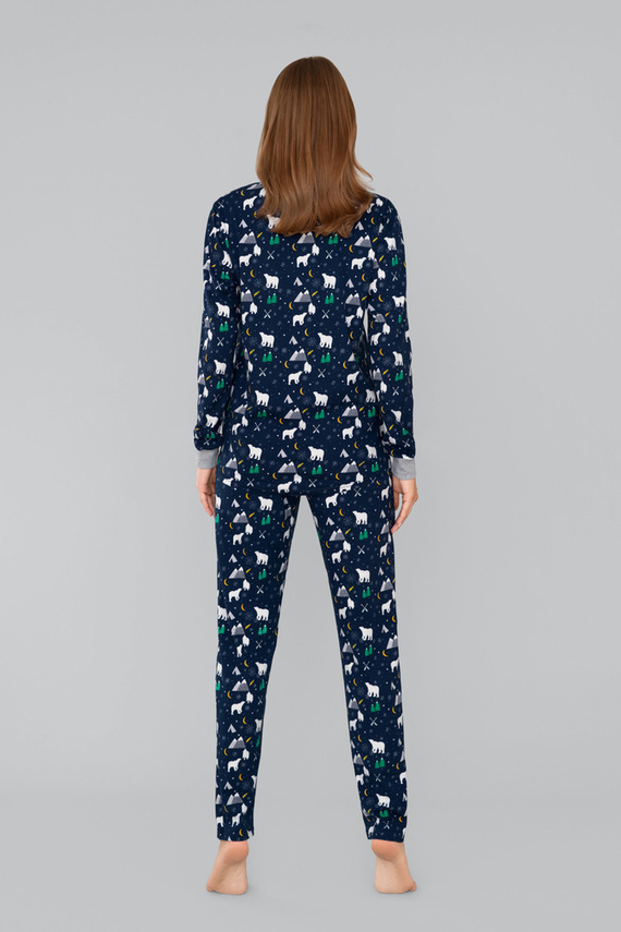 Ava Дамска пижама с дълъг ръкав и панталон Италианска мода - тъмносин принт 