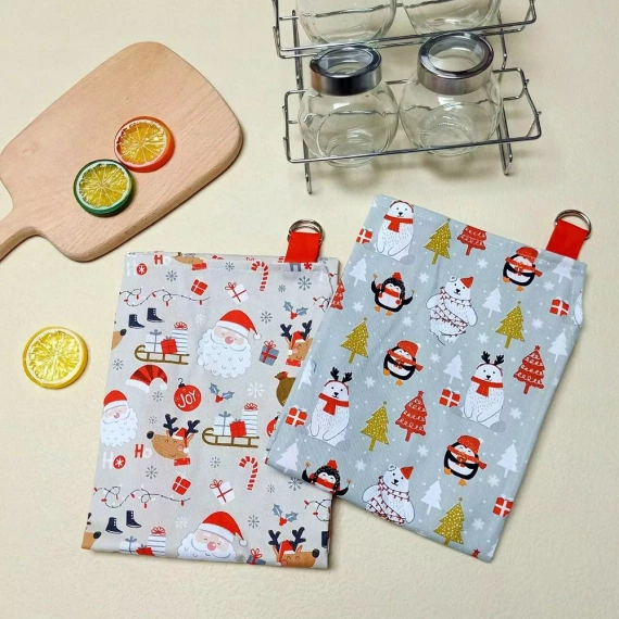 Коледна кухненска престилка на Дядо Коледа 60x75 Бяло Червени Дядо Коледи - Памук от Spod Igły i Nitki