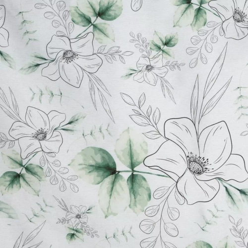 Пролет 28 Цветя спално бельо сатен евро пердета бяло/зелено