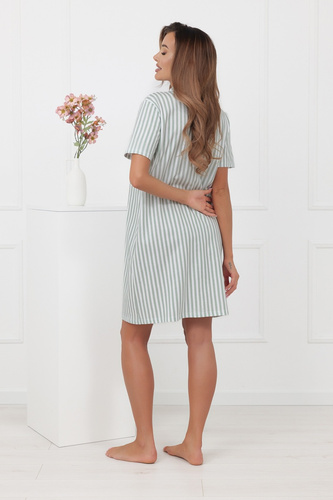 Дамска нощница Genna Italian Fashion 100% памук райе къс ръкав