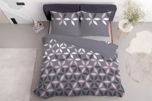 5024 A Спално бельо от микрофибър с цветя Detexpol сиво