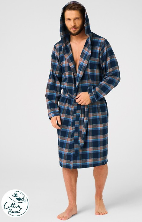 MGL 431 Key jeans мъжки халат - каре, мек, шал яка