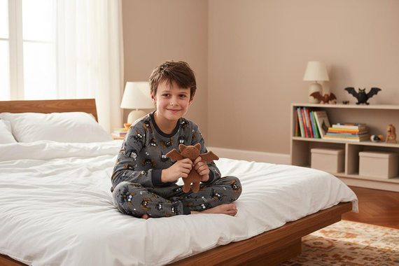 Пижами за момчета Cornette Bat 2 264/182, 263/182, сиви - памучни, с дълъг ръкав, с шарка на прилеп