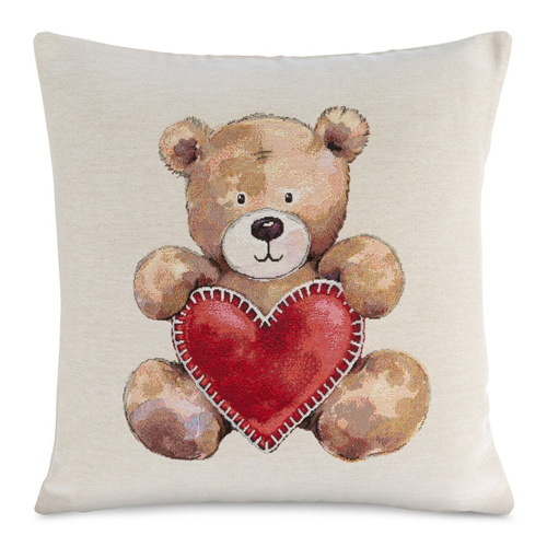 Chp 6028 Гоблен Коледна калъфка за възглавница Мече сърце Европердета бежово