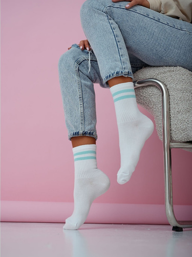 Дамски памучни чорапи Milena 0200-212 – удобни, рипсени blue