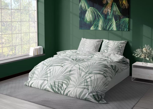 Milargo Verde 004 Сатенено спално бельо с листа Фаро, сиво