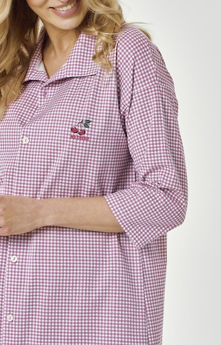 3436 Joliee Дамска риза Taro pink – памук, каре, 3/4 ръкав, копчета