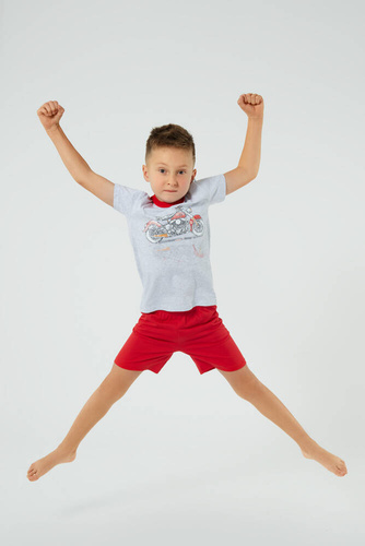 Junak Пижама за момчета с къс ръкав, къси панталони Италианска мода - j.меланж/червено 