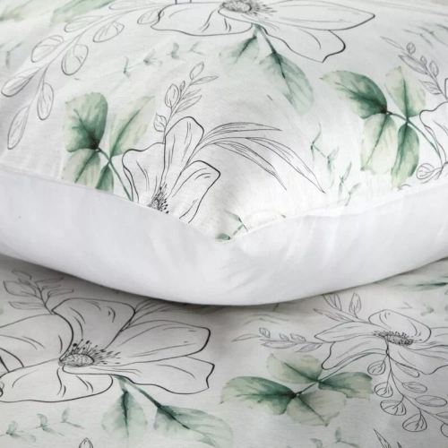 Пролет 28 Цветя спално бельо сатен евро пердета бяло/зелено