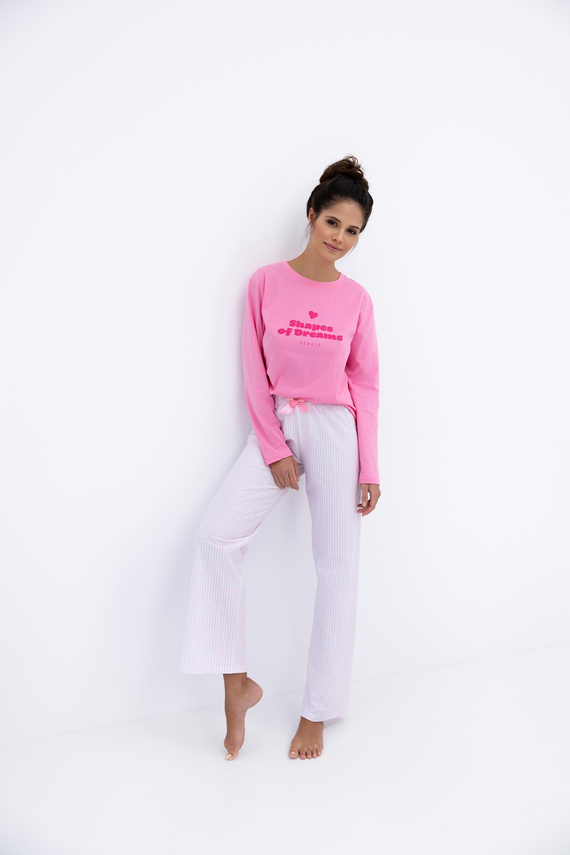 Дамска пижама Malaya Sensis - памучна тениска и дълъг панталон с панделка