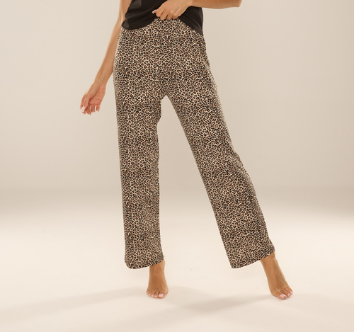 852 Kendall De Lafense - дамски панталон за пижама, дълъг, леопардов принт, вискоза, полиран - кафяв