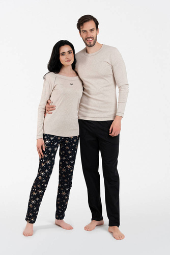 Denali Дамска пижама с дълъг ръкав и дълъг панталон Италианска мода - бежов меланж/принт