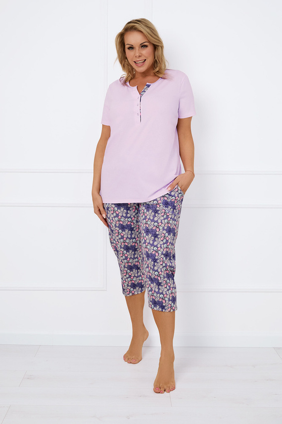 Carbonia Дамска пижама с къс ръкав и 3/4 панталон Италианска мода - розово/принт