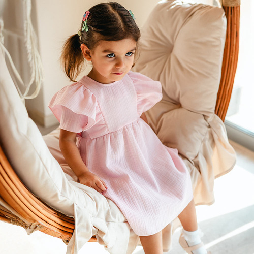 Детска рокля с муслин розова Cherry Eevi – лека, елегантна, 100% памук