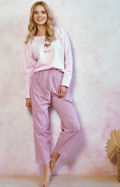 3434 Дамска пижама Elisa Taro – 100% памук, дълги ръкави, щампа куче