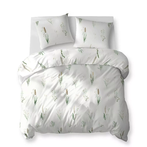 5771 A Cotton Bloom Памучно спално бельо Detexpol, бяло с трева и царевични кочани – 100% памук, двустранно, полско производство
