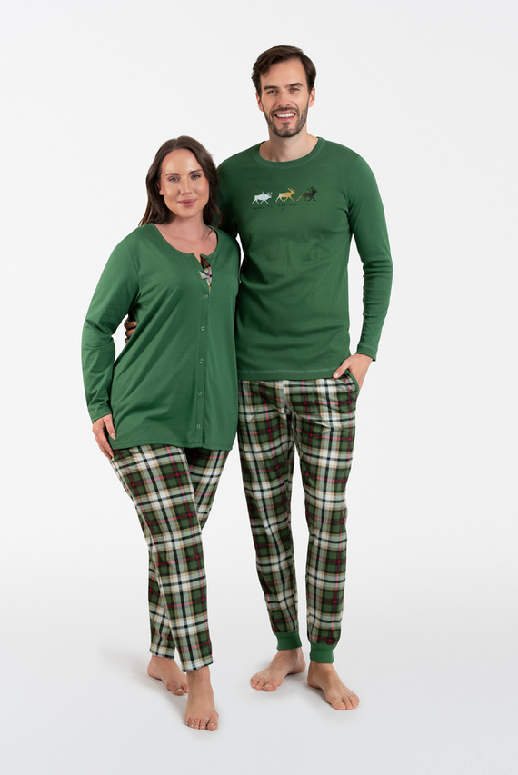 Asama Разкопчана дамска пижама с дълъг ръкав, дълъг панталон Италианска мода зелено/принт 
