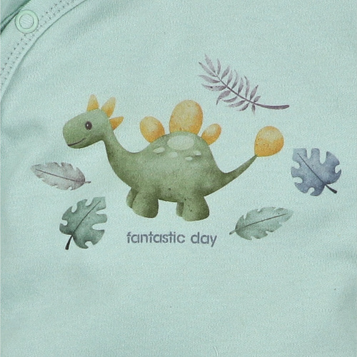 ABN-5568 Бебешки гащеризон Dino Explorer Nini Mint | Органичен памук, закопчаване с тик-так