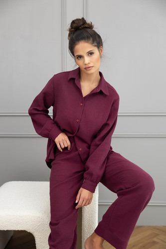Дамска пижама Colette Sensis - муселин, памук, дълъг ръкав, закопчаване с копчета