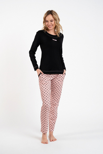 Bonilla Дамска пижама с дълъг ръкав и дълъг панталон Италианска мода черно/принт 