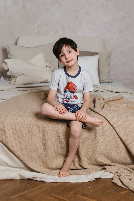 Kastos Пижама с къс ръкав, панталон Италианска мода - светъл меланж