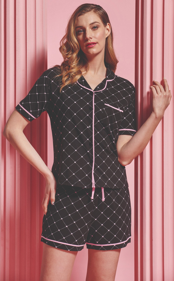 Дамска пижама Coraline Sorbetto, черна - тениска, къси панталонки, 100% памук