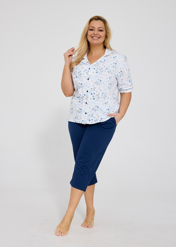 Cornette Yvonne 347/347 дамска памучна пижама с копчета цветя 3/4