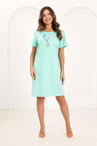 Дамска Памучна Нощница Regina 172 – Къс Ръкав, Полуобло Деколте, Щампа, Дължина До Коляното, 100% Памук