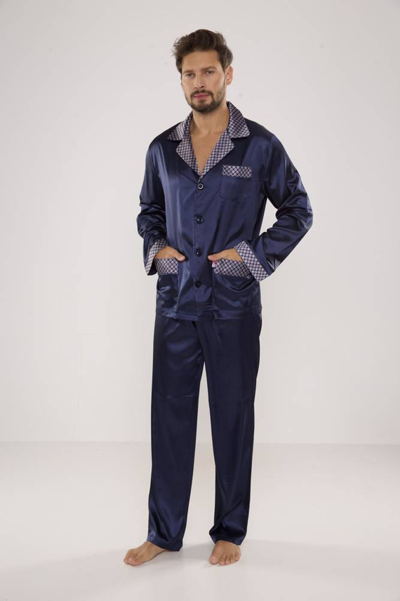 939 Мъжка сатенена пижама - тъмносиня 