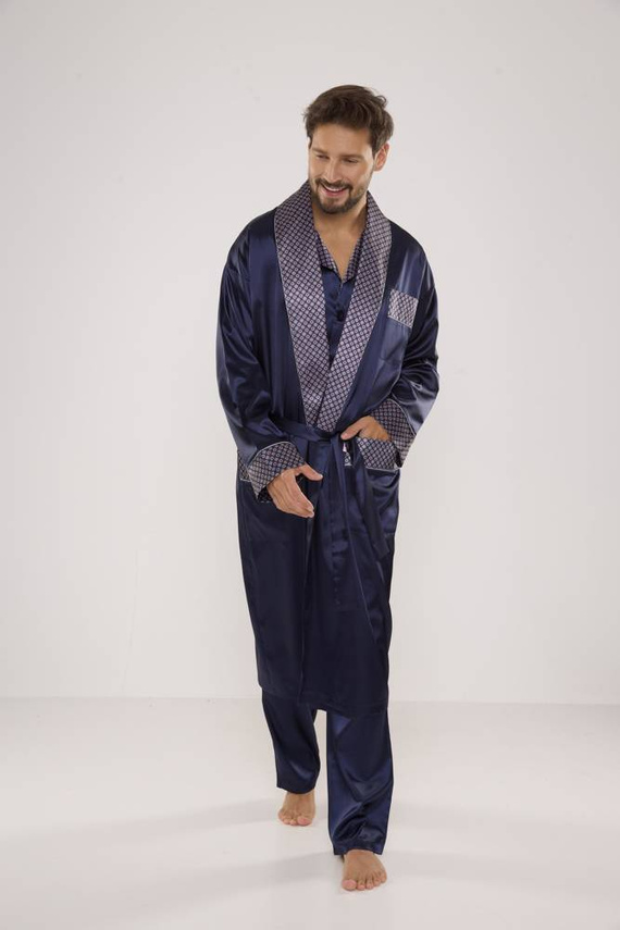 939 Мъжка сатенена пижама - тъмносиня 