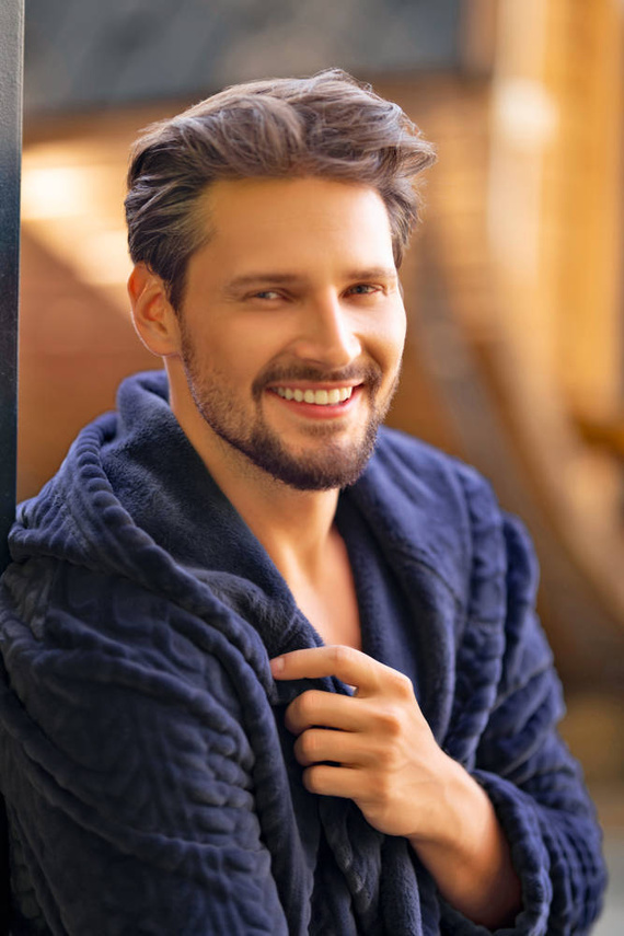 Zygmunt Мъжки халат за баня с качулка Италианска мода - тъмносин 