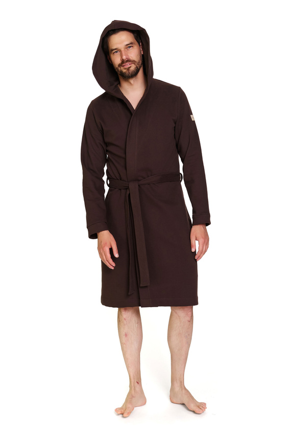 Doctor Nap 7332 – Мъжки памучен халат с качулка | 100% памук, полско производство - брауни