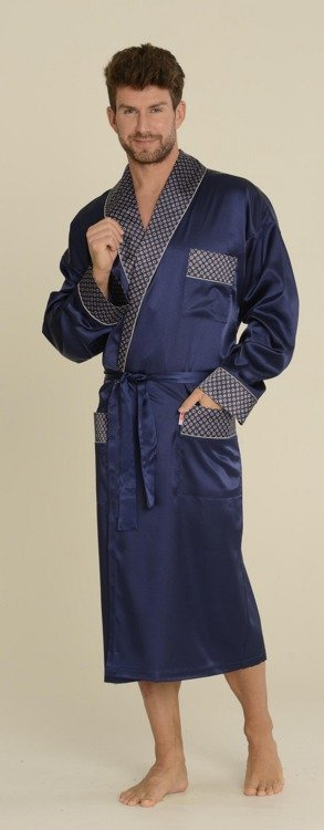 940 Forex мъжки сатенен халат за баня - тъмносин