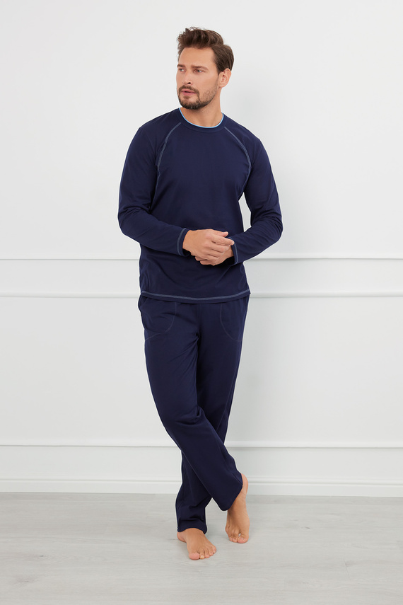 Salomon Мъжка пижама с дълъг ръкав и дълъг панталон Италианска мода - тъмносиньо/синьо