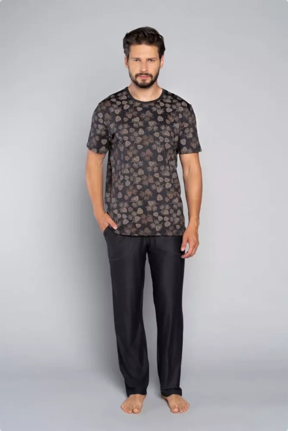 Pinus Пижама Мъжка с къс ръкав и дълъг панталон Италианска мода - принт/графит