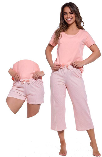 466/322 Дамска пижама Cleo Cornette от три части, розова